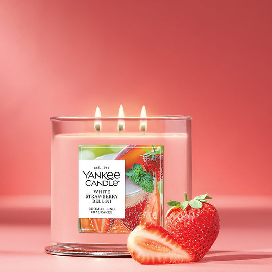 White Strawberry Bellini 3-Wick Candle - US 11662