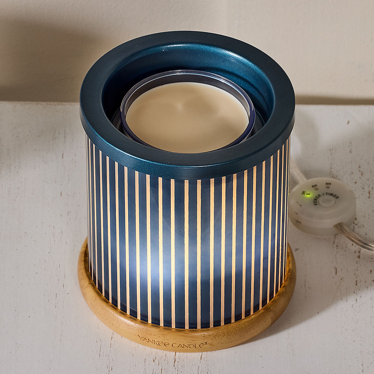 Striped Wood Hurricane Scenterpiece® MeltCup Warmer - US 89699