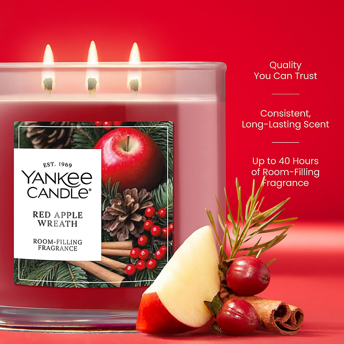 Red Apple Wreath 3-Wick Candle - US 05103