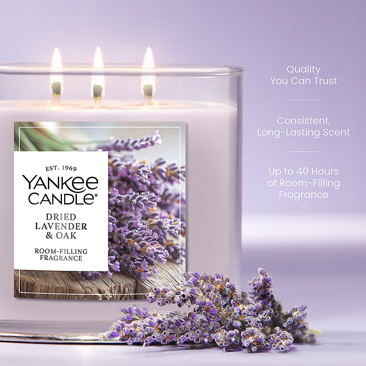Dried Lavender & Oak 3-Wick Candle - US 12423