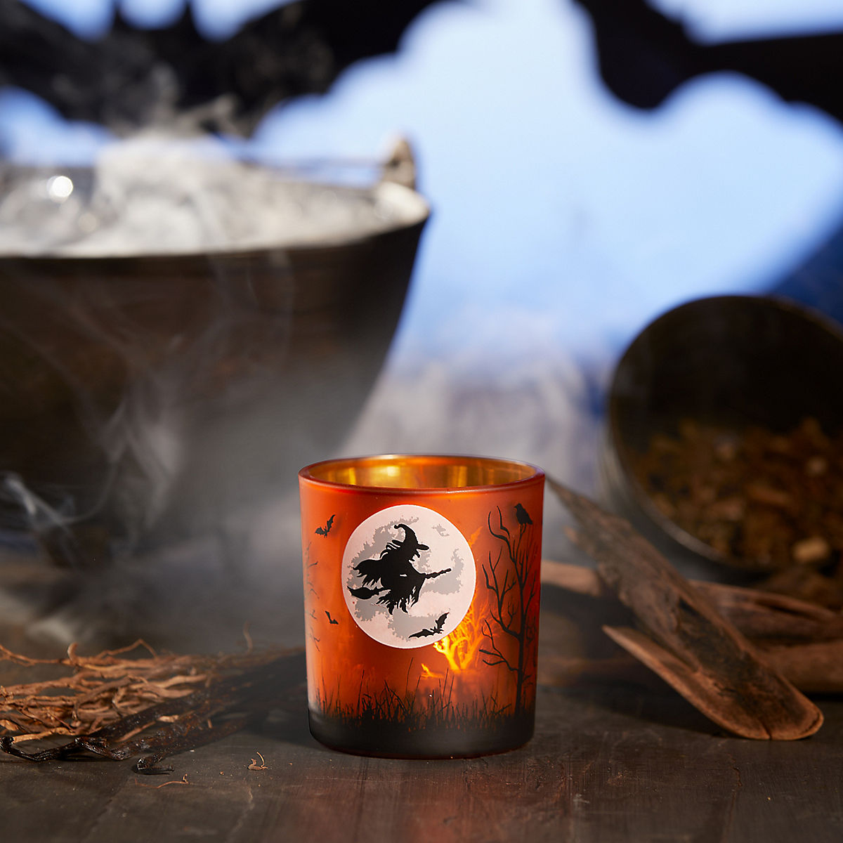 Orange Witch's Moon Tea Light Candle Holder - US 68143